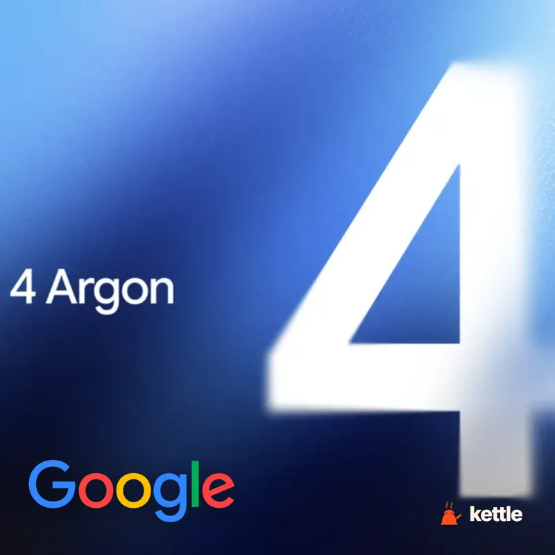 Google logo with large '4' graphic and '4 Argon' text on blue background